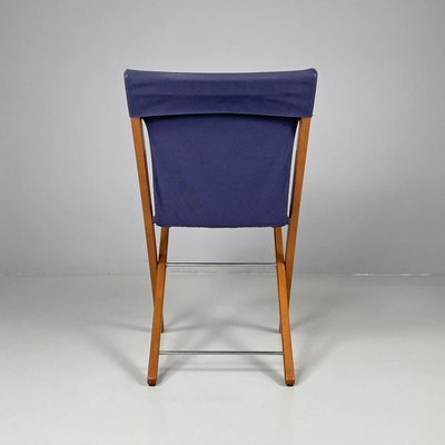 Italian Folding Chair in Wood and Blue Fabric Structure, 1990s-GDD-2020933