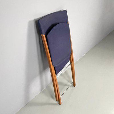 Italian Folding Chair in Wood and Blue Fabric Structure, 1990s-GDD-2020933