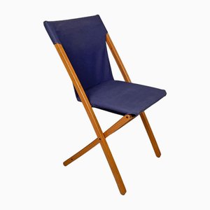 Italian Folding Chair in Wood and Blue Fabric Structure, 1990s-GDD-2020933