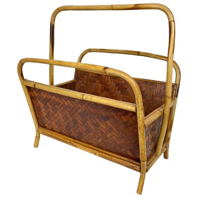 Italian Franco Albini Style Magazine Rack in Rattan and Bamboo, 1960s-LYQ-1171597