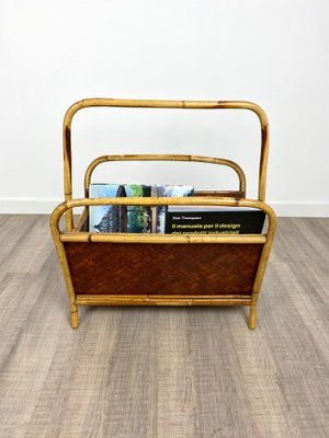 Italian Franco Albini Style Magazine Rack in Rattan and Bamboo, 1960s-LYQ-1171597