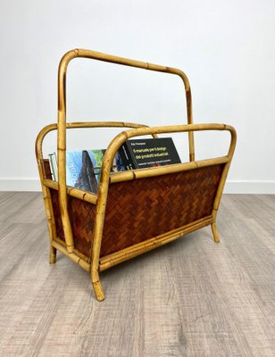 Italian Franco Albini Style Magazine Rack in Rattan and Bamboo, 1960s-LYQ-1171597