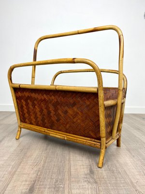 Italian Franco Albini Style Magazine Rack in Rattan and Bamboo, 1960s-LYQ-1171597