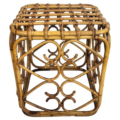 Italian French Riviera Bamboo & Rattan Bohemian Stool by Tito Agnoli, 1960s-EUP-2039443