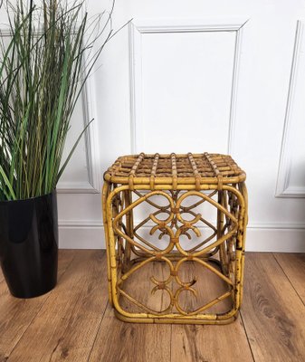 Italian French Riviera Bamboo & Rattan Bohemian Stool by Tito Agnoli, 1960s-EUP-2039443