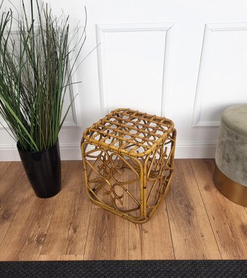 Italian French Riviera Bamboo & Rattan Bohemian Stool by Tito Agnoli, 1960s-EUP-2039443