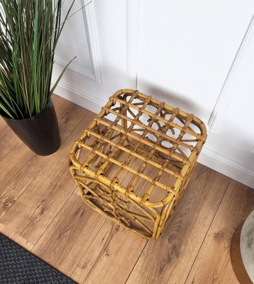 Italian French Riviera Bamboo & Rattan Bohemian Stool by Tito Agnoli, 1960s-EUP-2039443