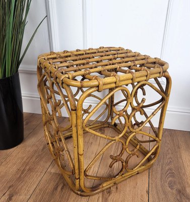 Italian French Riviera Bamboo & Rattan Bohemian Stool by Tito Agnoli, 1960s-EUP-2039443