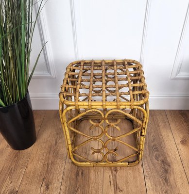 Italian French Riviera Bamboo & Rattan Bohemian Stool by Tito Agnoli, 1960s-EUP-2039443