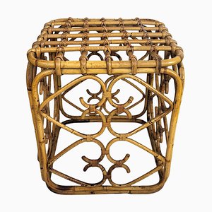 Italian French Riviera Bamboo & Rattan Bohemian Stool by Tito Agnoli, 1960s-EUP-2039443