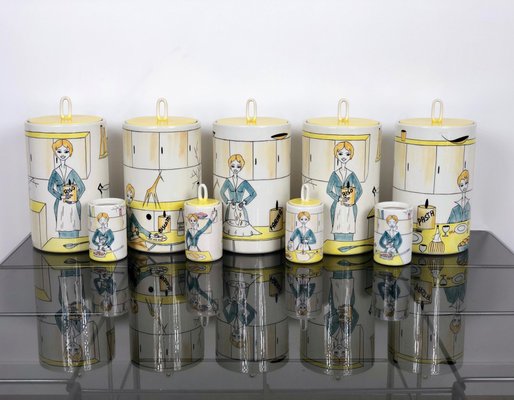 Italian Futurist Ceramic Spice Jar Mix from Alfa, 1950s, Set of 9-LYQ-1171813