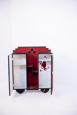 Italian Futurist Red Wood and Applications Cabinet-RCE-1099543