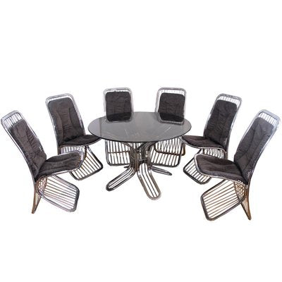 Italian Gastone Rinaldi Style Glass Dining Table & Chairs, 1970s, Set of 7-GIW-877514