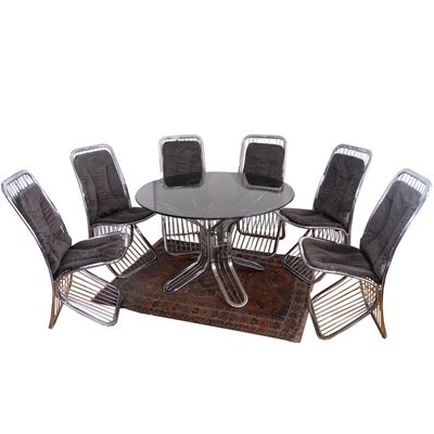 Italian Gastone Rinaldi Style Glass Dining Table & Chairs, 1970s, Set of 7-GIW-877514