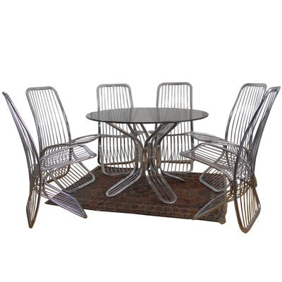 Italian Gastone Rinaldi Style Glass Dining Table & Chairs, 1970s, Set of 7-GIW-877514