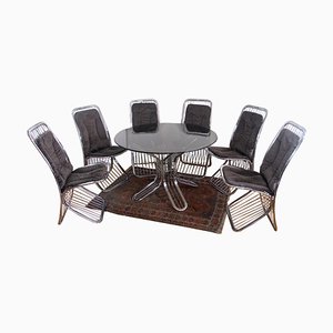 Italian Gastone Rinaldi Style Glass Dining Table & Chairs, 1970s, Set of 7-GIW-877514