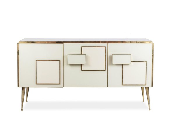 Italian Geometric Sideboard in Glass and Gilded Brass-CEJ-1759743