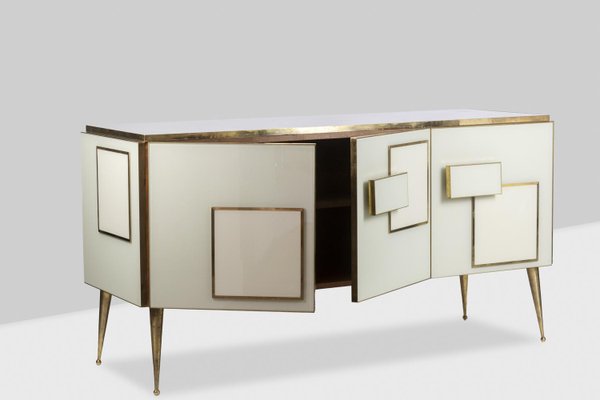 Italian Geometric Sideboard in Glass and Gilded Brass-CEJ-1759743