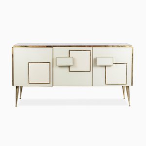 Italian Geometric Sideboard in Glass and Gilded Brass-CEJ-1759743