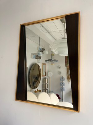 Italian Geometrical Wood and Brass Mirror, 1970s-FUE-1128603