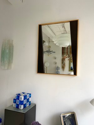 Italian Geometrical Wood and Brass Mirror, 1970s-FUE-1128603