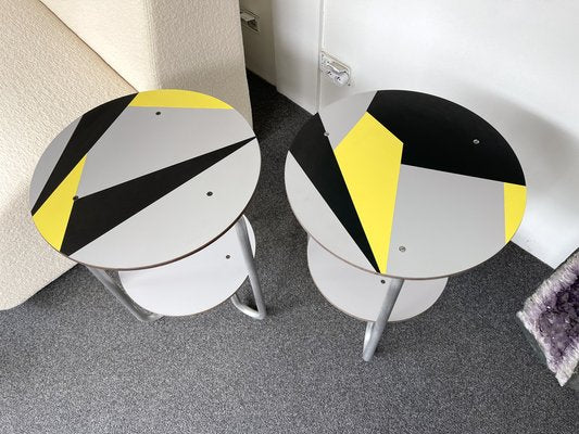 Italian Geometry Formica Marquetry and Metal Side Tables, 1980s, Set of 2-FUE-1313200