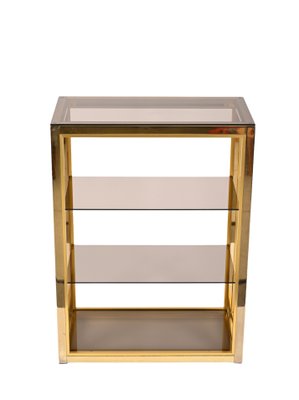 Italian Gilded Brass Bookcase with Glass Shelves by Renato Zevi , 1970s-JDR-1292512