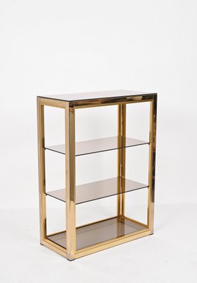 Italian Gilded Brass Bookcase with Glass Shelves by Renato Zevi , 1970s-JDR-1292512