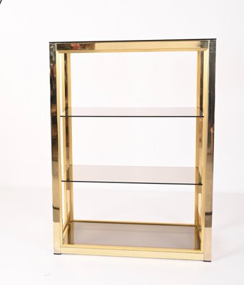 Italian Gilded Brass Bookcase with Glass Shelves by Renato Zevi , 1970s-JDR-1292512