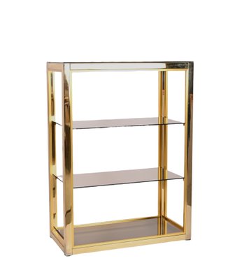 Italian Gilded Brass Bookcase with Glass Shelves by Renato Zevi , 1970s-JDR-1292512