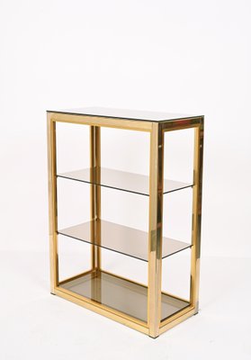 Italian Gilded Brass Bookcase with Glass Shelves by Renato Zevi , 1970s-JDR-1292512