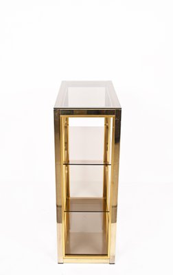 Italian Gilded Brass Bookcase with Glass Shelves by Renato Zevi , 1970s-JDR-1292512