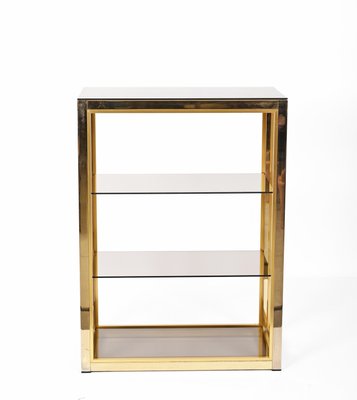 Italian Gilded Brass Bookcase with Glass Shelves by Renato Zevi , 1970s-JDR-1292512