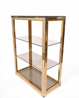 Italian Gilded Brass Bookcase with Glass Shelves by Renato Zevi , 1970s-JDR-1292512