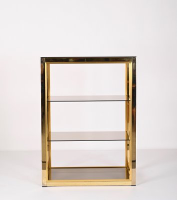 Italian Gilded Brass Bookcase with Glass Shelves by Renato Zevi , 1970s-JDR-1292512