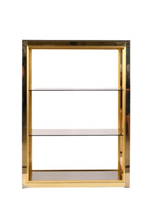 Italian Gilded Brass Bookcase with Glass Shelves by Renato Zevi , 1970s-JDR-1292512