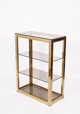 Italian Gilded Brass Bookcase with Glass Shelves by Renato Zevi , 1970s-JDR-1292512