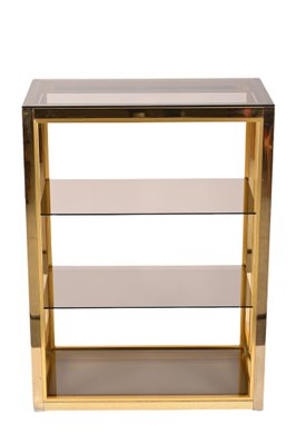 Italian Gilded Brass Bookcase with Glass Shelves by Renato Zevi , 1970s-JDR-1292512