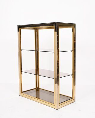 Italian Gilded Brass Bookcase with Glass Shelves by Renato Zevi , 1970s-JDR-1292512