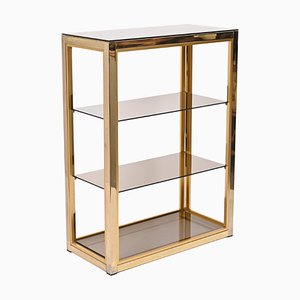 Italian Gilded Brass Bookcase with Glass Shelves by Renato Zevi , 1970s-JDR-1292512