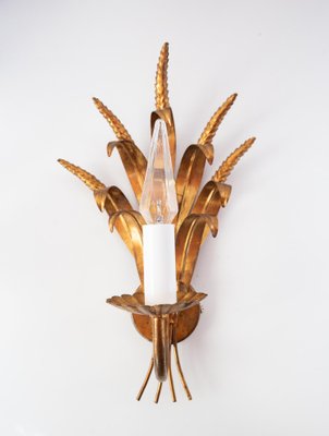 Italian Gilded Metal Wheat Sheaf Wall Light, 1960s-JWI-1785642