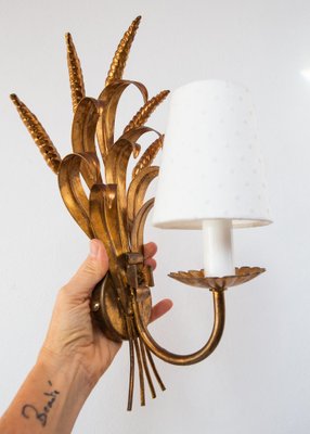 Italian Gilded Metal Wheat Sheaf Wall Light, 1960s-JWI-1785642