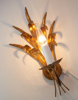 Italian Gilded Metal Wheat Sheaf Wall Light, 1960s-JWI-1785642