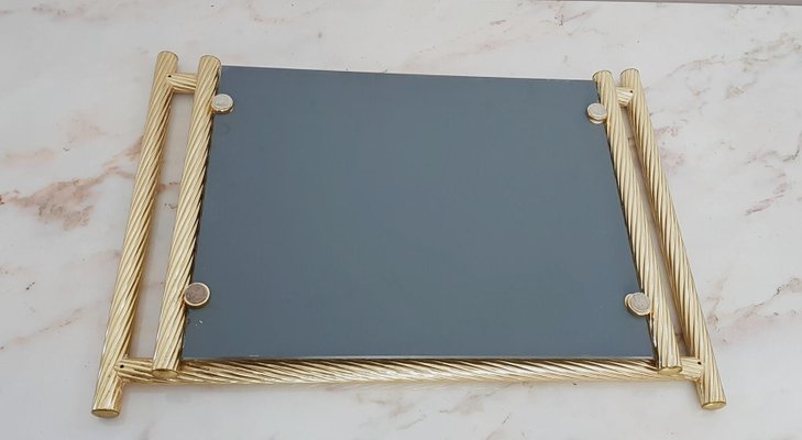 Italian Gilded Tray with Mirror, 1970s-FO-769898