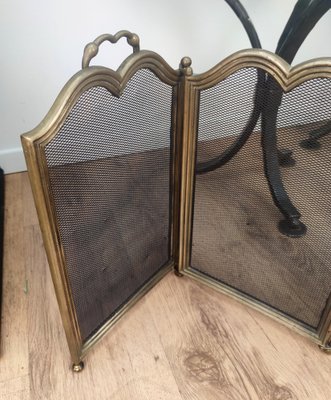 Italian Gilt Brass Fireplace Screen or Fire Screen-EUP-1051086