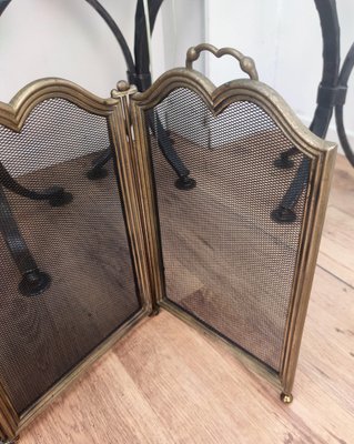 Italian Gilt Brass Fireplace Screen or Fire Screen-EUP-1051086