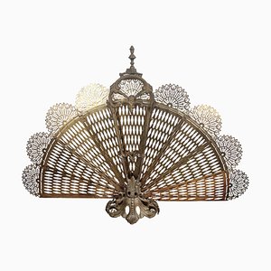 Italian Gilt Brass Pierced Folding Peacock Fan Fireplace Screen or Fire Screen-EUP-1051087