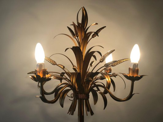 Italian Gilt Metal Candelabra Floor Lamp with Sheaf of Wheat Motif, 1963-BAF-763388