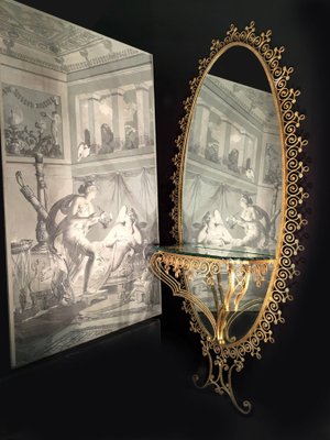 Italian Gilt Metal Console Table and Mirror by Pier Luigi Colli, 1955-MBH-1032654