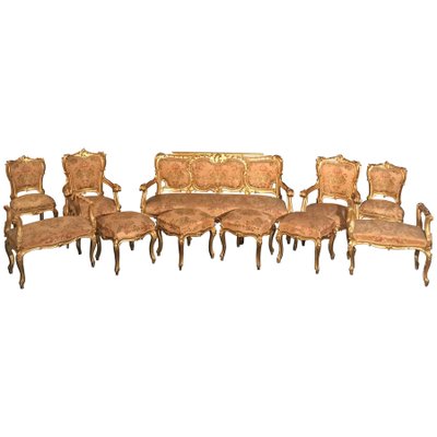 Italian Gilt Salon Living Room Set, 19th Century, Set of 11-MBH-1032162